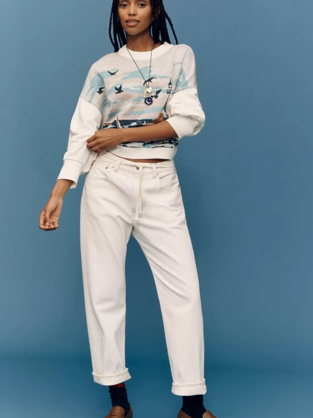 Anthropologie Maeve Nautical Scene Sweater Coastal Lighthouse Seagulls L NWT - Picture 6 of 7